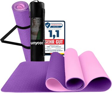 Килимок для йоги та фітнесу Unycos з TPE, 183x61 см, фіолетовий + рожевий, з сумкою