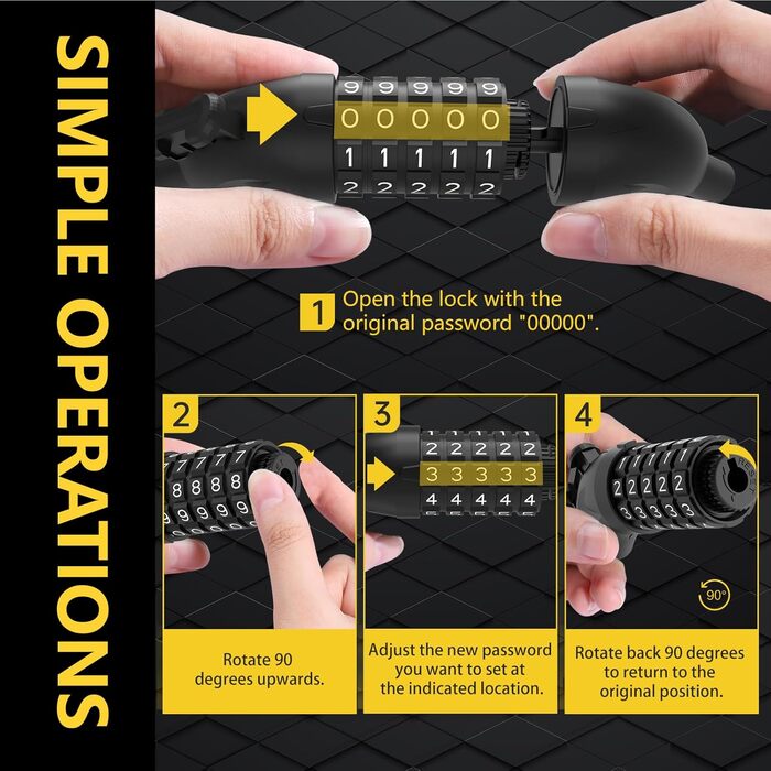 Замки для велосипеда з кодом 12 мм/120 см, кабельний замок від крадіжок з 5-значним кодом, вологостійкий замок-кабель для велосипеда, електровелосипеда, дитячої коляски, драбини (Чорний) (Рожевий)