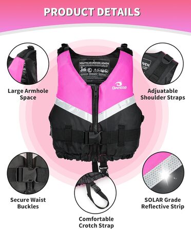 Owntop Жилет для плавання для дітей та підлітків. Легка унісекс жилетка з регулюванням, для каякінгу, риболовлі, плавання та інших водних видів спорту. Рожевий, розмір Jugend-XXS (30-40 кг, 70-80 см)