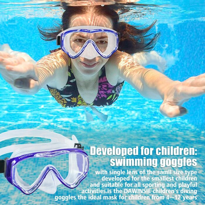 Набір для снорклінгу для дітей HIKOTEY, сухий снорклінг, маска для снорклінгу з антизапотівальною панеллю, водонепроникні затички для вух, блакитний (B1-Pazifik)