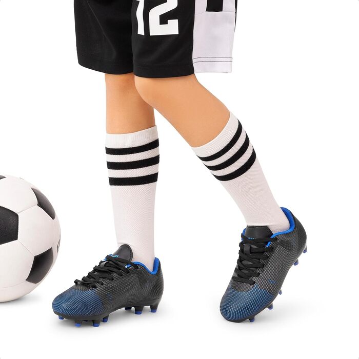 Дитячі футбольні бутси DREAM PAIRS з довгими шипами - легкі кросівки для легкоатлетики, тренувань, бігу та футболу (блакитний, неоново-зелений, чорний/блакитний), 28 EU