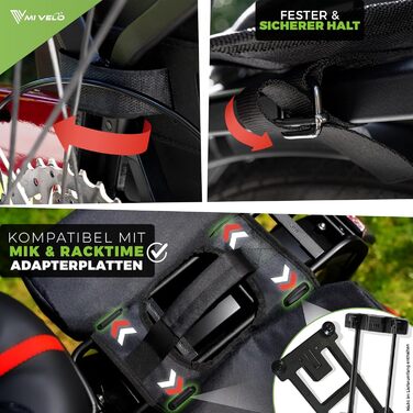 Подвійна велосипедна сумка MIVELO 36 л з переробленого матеріалу для багажника, сумісна з адаптерами MIK та Racktime, чорна