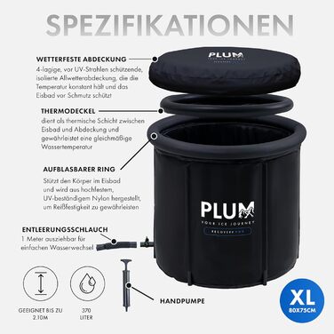 Тонна для криотерапії PLUM Eisbad XL (Ø80 см) - Комплект для криованни з аксесуарами - Складана ванна з 5 шарами ізоляції