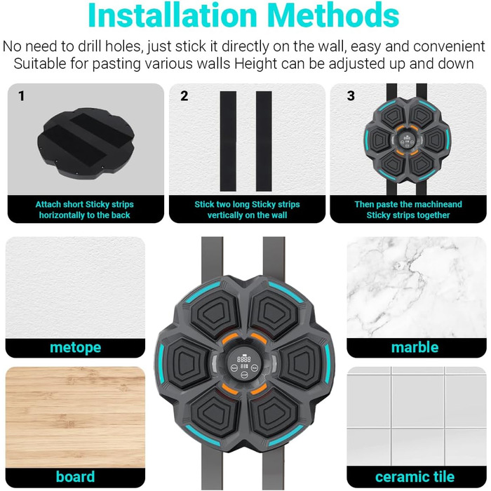 Музична бокс-машина Viriech з LED-підсвічуванням та боксерськими рукавичками, Bluetooth, настінний монтаж, 9 режимів швидкості та режим підрахунку, подарунок для дітей та дорослих