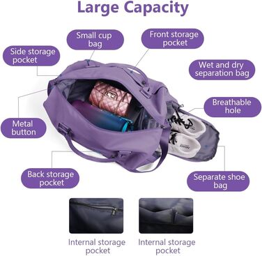 Спортивна сумка Flintronic: дорожня сумка, містка для подорожей, з відділенням для взуття та мокрих речей, водонепроникна, для чоловіків та жінок, чорна (#3 фіолетовий)