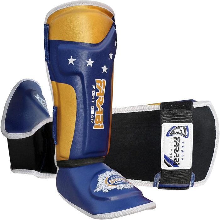 Дитячі щитки Farabi Sports для кікбоксингу, MMA, муай-тай, сині – захист гомілки для тренувань і спарингів