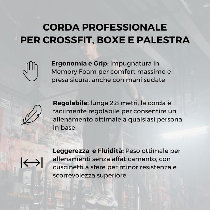 Професійна скакалка IOCALIA для кросфіту та фітнесу, сталева з ПВХ, регульована, з антиковзкою ручкою, для тренажерного залу, боксу та занять спортом