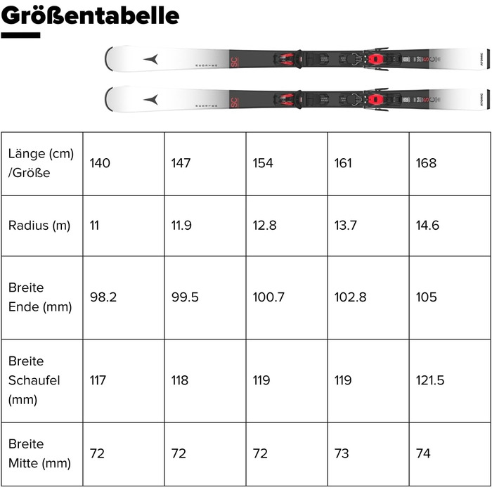 Лижі ATOMIC REDSTER SC для жінок та чоловіків | Високопродуктивні лижі з технологією TI Stabilizer та Densolite Core | Білий/Чорний, 147 см