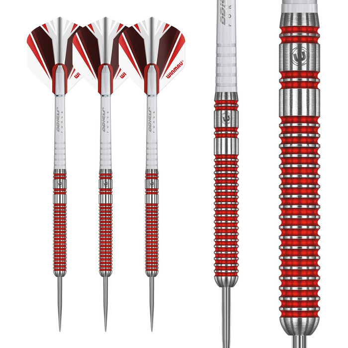 Дротики WINMAU Overdrive із вольфраму, сталевий наконечник, з призмовими крилами та держателями