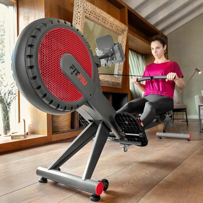 Веслувальний тренажер Fitfiu Fitness RA-300 з повітряним опором, 12 рівнів навантаження, складаний, м’яке сидіння, для кардіо та крос-тренувань, максимальна вага користувача 110 кг