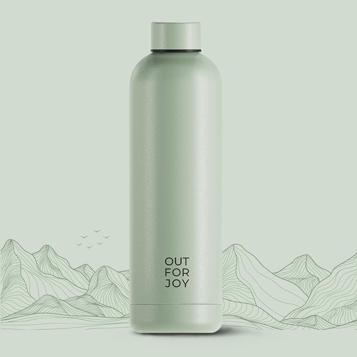 Термос-бутилка OUT FOR JOY 750 мл із нержавіючої сталі, герметична, BPA-free, для газованої води, зберігає тепло 12 годин і холод 24 години, для спорту, школи та активного відпочинку, зелена