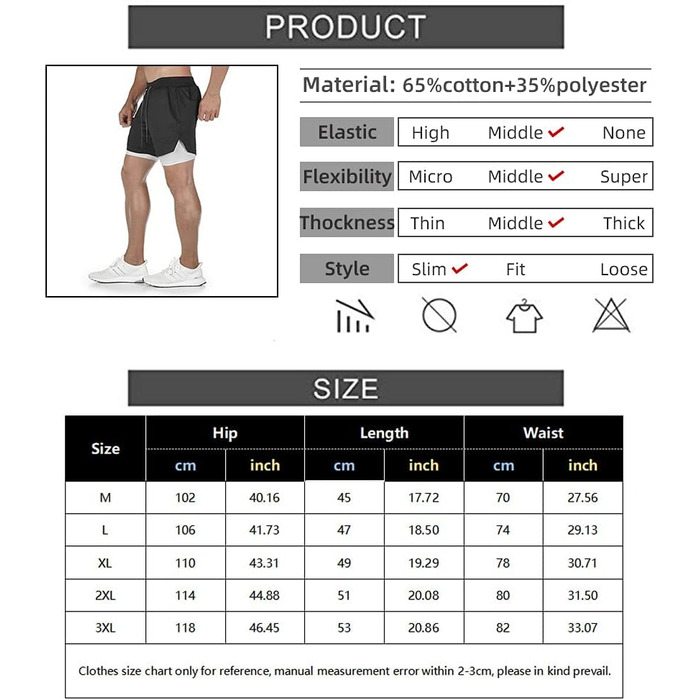 Шорти чоловічі MANUODANNI 2-в-1 спортивні, швидковисихаючі, літні, для занять спортом та тренувань (Чорний, XL)