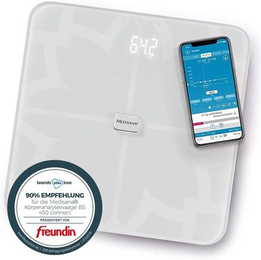 Medisana BS 450 Connect – цифрова вага для тіла, жирові та водні показники, аналіз м'язової маси й кісткової тканини, з додатком, чорна