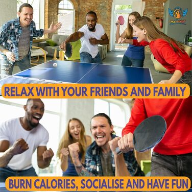 Набір для пінг-понгу MaxMVMT – 7 шарів карбону, комплект для 4 гравців, преміум гума 2.1 мм, 8 тенісних кульок, портативна сумка