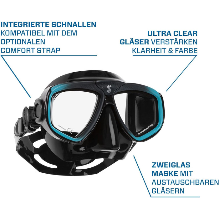 Маска для підводного плавання Scubapro Zoom EVO, чорна/бірюзова