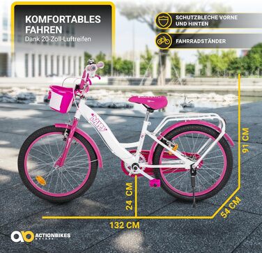 Дитяче велосипед Actionbikes Daisy | 12, 16, 20 дюймів - V-Brake гальма - захист від бруду спереду та ззаду - велосипед для дітей 2-9 років, для дівчаток та хлопчиків