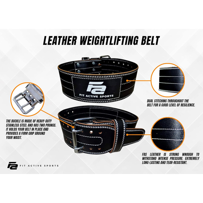 Спортивний пояс для важкої атлетики Fit Active для жінок та чоловіків, преміум-якість, шкіра, регульований, чорний, розмір M