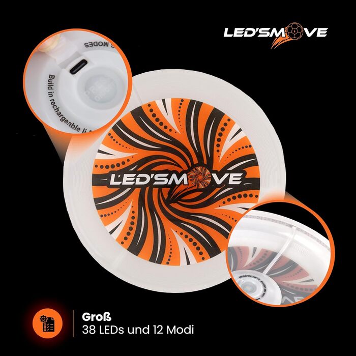 Світлодіодний фрісбі LED'S MOVE з RGB підсвіткою 25 см, USB-C, водонепроникний, для активного відпочинку