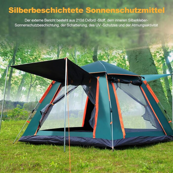 Намет туристичний Ergocar водонепроникний, легкий, Pop-Up, для 3-4 осіб, зелений, вініл