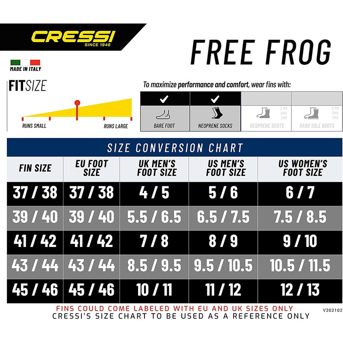 Ласти Cressi Free Frog для дайвінгу та снорклінгу, повноногі, EVA гума, унісекс, розмір 45/46, чорні/сині