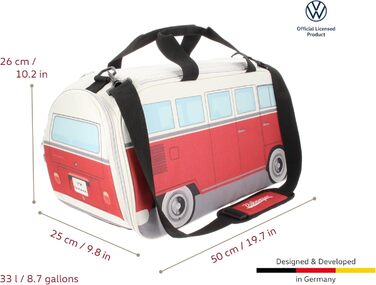Сумка через плече BRISA VW у вигляді ретро-автобуса Volkswagen T1 Bulli, спортивна, червоно-бежева, 50x25x26 см