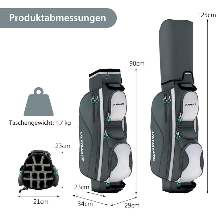 Сумка для гольфу FANTASK 14 відділень, сіра (25 x 17 x 91 см)