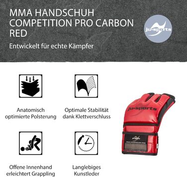 Професійні MMA рукавички Ju-Sports Competition Pro Carbon, червоні, PU, з анатомічною амортизацією для змагань
