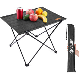 Стіл для кемпінгу VILLEY складний, розкладний, з алюмінію та Оксфордської тканини. Максимальне навантаження 25 кг, з сумкою. Легка установка, ідеально для кемпінгу, відпочинку на природі, риболовлі та вуличної кухні. Чорний.