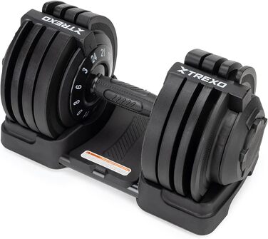Регульована гантель TREXO 18-40 кг з поворотним регулятором ваги. Залізна гантель для силових тренувань з ергономічною ручкою.