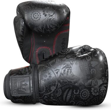 Боксерські рукавички BUDDHA FIGHT WEAR Fantasy Luzbel 16 унцій, пурпурні, для Муай Тай та кікбоксингу, преміум штучна шкіра, антимікробна підкладка, посилені шви, різні дизайни