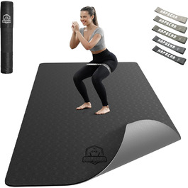 Килимок для йоги HAPBEAR XXL 183x91x0,6 см, TPE, нековзкий, широкий, з еспандерами та сумкою для перенесення