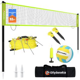 Волейбольний набір для гри на вулиці – портативний, регульована висота, міцне сітка, м'яч PU, насос, сумка, легка установка, для двору, пляжу, парку, ідеально для сімейних ігор