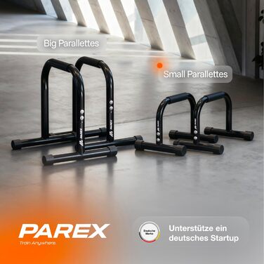 Паралелетки Parex сталеві, для захисту суглобів, з неслизьким покриттям, обладнання для калістеніки, бруси для віджимань, ідеально для стійки на руках та віджимань (Чорний, Small)