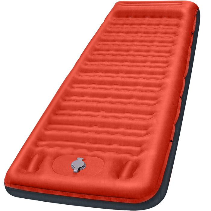 Надувний килимок для кемпінгу з інтегрованим насосом та подушкою, 12.7 см, компактний, для подорожей, туризму та відпочинку на природі (Оранжево-Чорний)