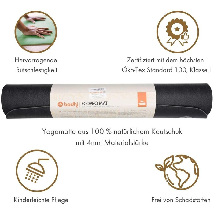 Йога-мат Bodhi ECO PRO 185x60x0,4 см, 100% натуральний каучук, екологічний, антиковзкий, професійний, для йоги та пілатесу, сланцево-сірий