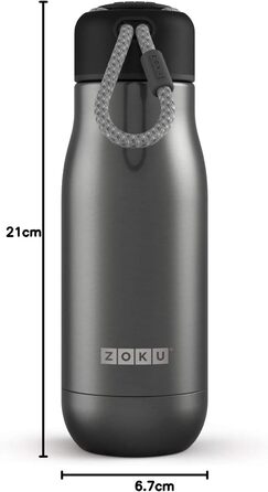 Пляшка для води Zoku, нержавіюча сталь, сіра, 350 мл