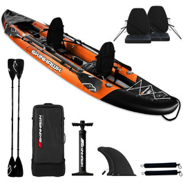 Надувний каяк SKINHAWK Exclusiv Orange 380x96 см для 2 осіб, комплект для сплаву, помаранчевий каное-шлюпка