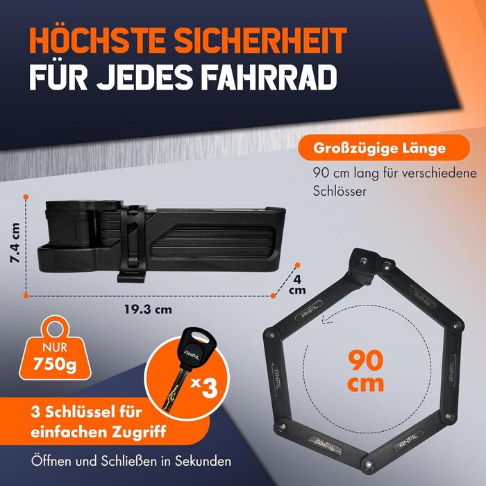 Замок для велосипеда складний, карбонової сталі, висока безпека з кріпленням - Оригінал (з замком)