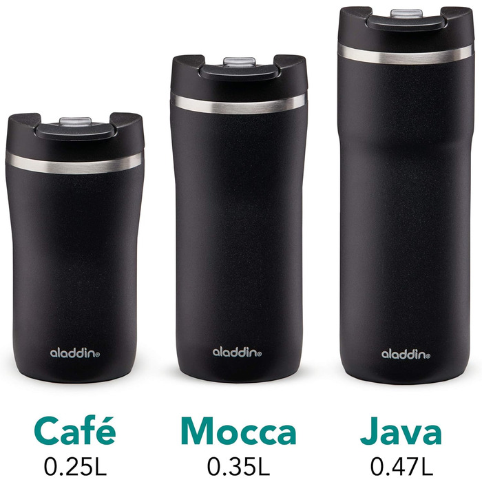 Термокружка Aladdin Barista Mocca Thermavac 0.35 л, нержавіюча сталь, чорна, ізоляційна, герметична, для кави, BPA-free, для подорожей, збереження тепла 3 години, можна мити в посудомийній машині