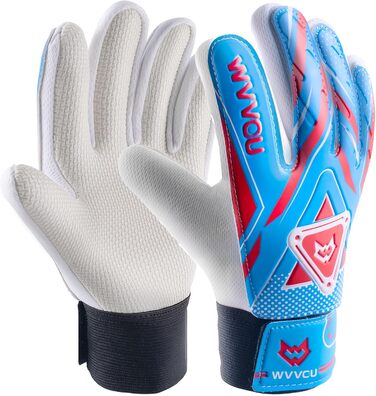 Воротарські рукавички WVVOU для дітей та підлітків, футбольні, подвійний захист, супер зчеплення (Blue, 4)