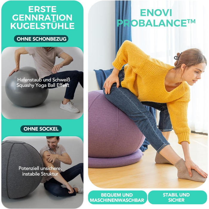 Гімнастичний м'яч ENOVI ProfiBalance з чохлом, Pezziball, офісний сідач, арктичний синій, 70-75 см