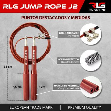 Стрибкове канат RL Grips® з алюмінієвою ручкою та антиковзким покриттям. Канат 2 мм для кардіотренувань та фітнесу (червоний)