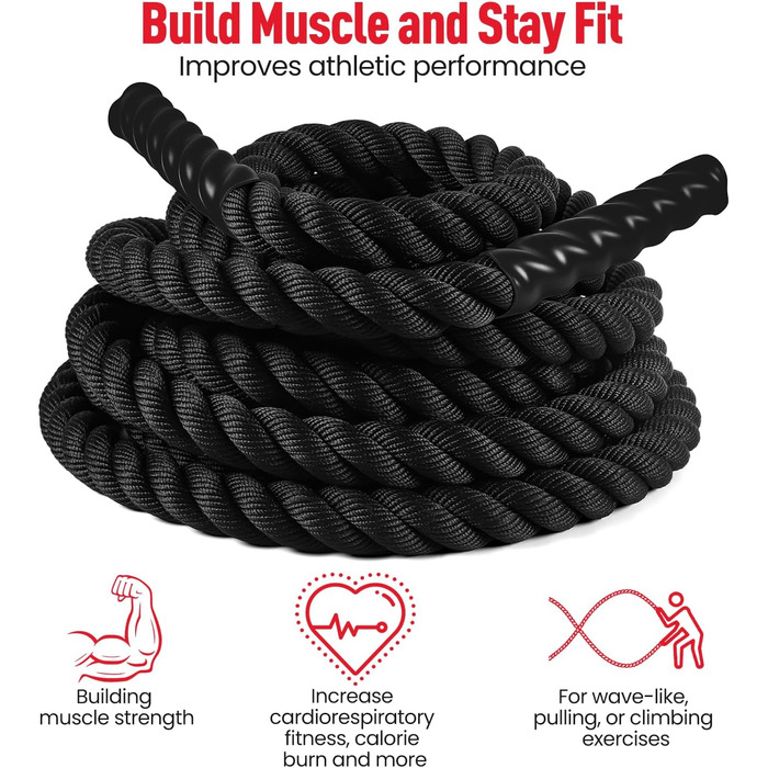 Битва-канат Ultrasport Battle Rope: для силової витривалості та м'язового розвитку, 15м