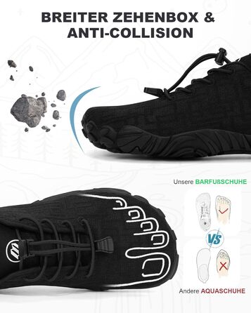 Чоловічі та жіночі босі кросівки Barfuss Schuhe для літа, басейну та трейлраннінгу. Швидка сушка, широка передня частина, Zero-Drop підошва. Колір: білий (C1), чорний (D1). Розмір: 41 EU