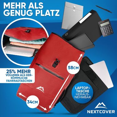 Велосумка Nextcover NEU 3в1 для багажника Aquashield, 25 л, водонепроникна, рюкзак і сумка через плече, червона