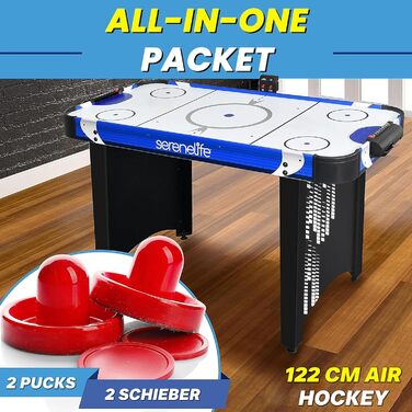 Серенелайф Ейрхокей: стіл для ехокею, ігровий стіл для геймерів, стіл для ехокею, ігри, шайби та шайбелі, міцний стіл для ехокею для дітей та дорослих, повний розмір, блакитно-чорний колір