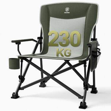 Крісло для кемпінгу Ever Advanced XL: міцне, з кишенею та підсклянником, 230 кг, 62 см ширина сидіння, для відпочинку на природі, риболовлі, балкону, саду (зелений)