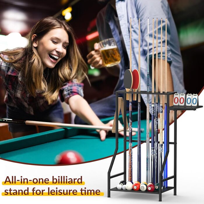 Стійка для київ Billard Queue Stick Rack YBING - тримає до 10 київ, бамбук, чорний колір