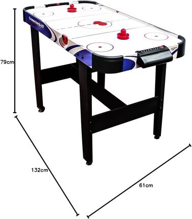 Airhockey стіл Carromco Crosscheck-XT – ігрове поле з високоглянцевим покриттям, вентильоване поле, 2 шайби та 2 ракетки, розмір 79x122x61 см, синій, для дітей та дорослих