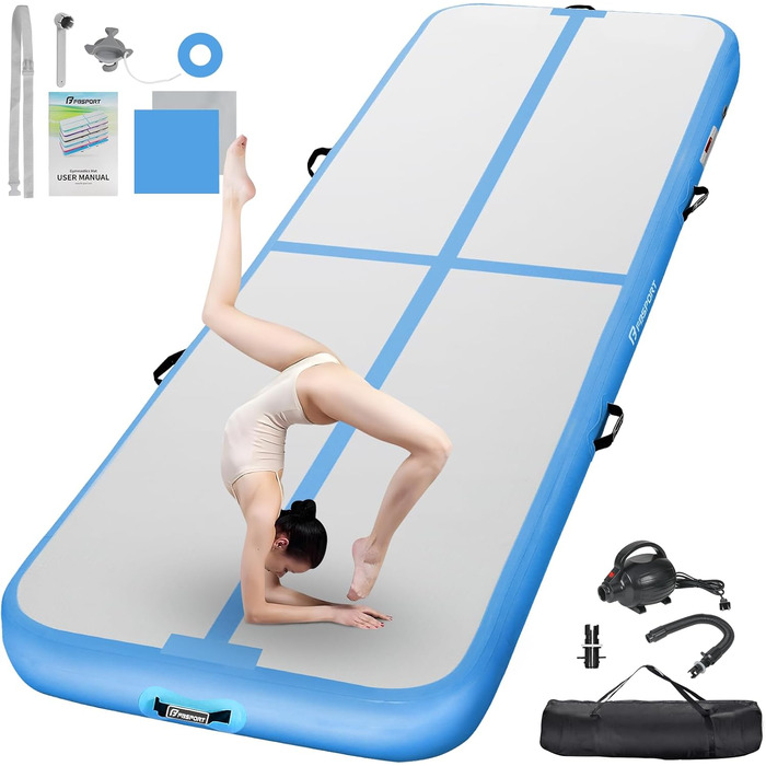 FBSPORT Airtrack Matte - Килимок для гімнастики та йоги, 10/20 см, з насосом та сумкою